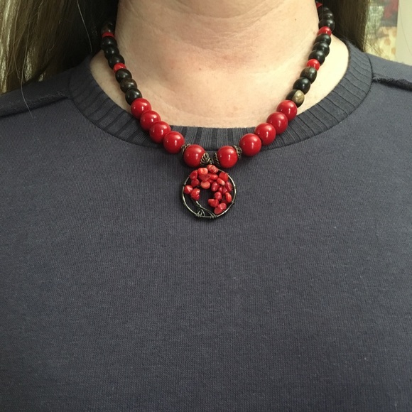 🎉HP🎉 Red Coral and Tiger Ebony Wood Necklace - Picture 2 of 6